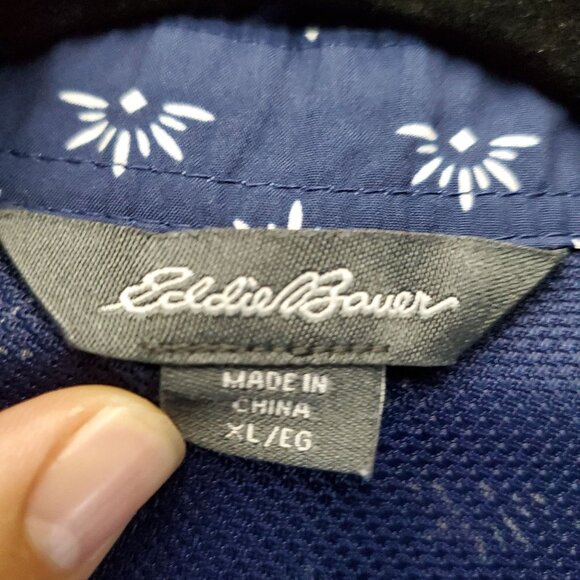 Eddie Bauer Shirt Womens XL Blue Floral Button-Up Short Sleeve Gorpcore - Picture 2 of 9